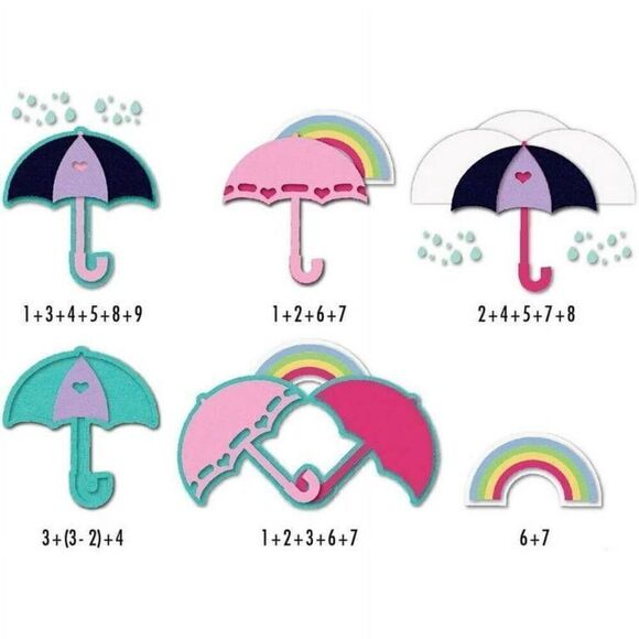 Sizzix Triplits Dies By Stephanie Barnard-Umbrellas 9 Dies - Picture 3 of 4